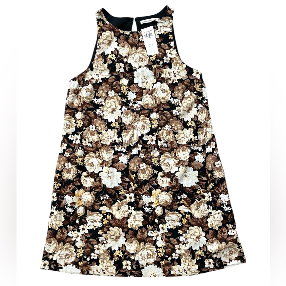 Abercrombie & Fitch Dress High Neck Linen Blend Floral Brown Women’s Size XS NWT
